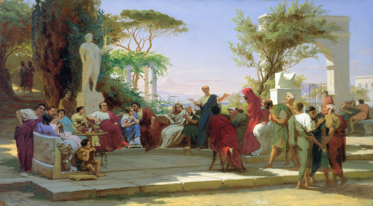 Horatius leser sine satirer til Maecenas, 1863 (olje på papp) av Fedor Andreevich Bronnikov