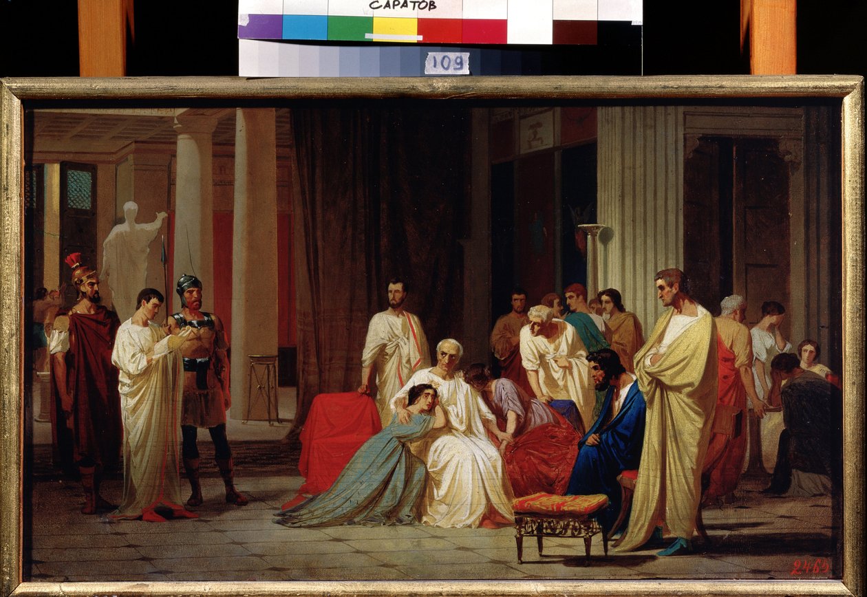 ""Lesningen av dødsdommen til den romerske senator Publius Clodius Thrasea Paetus i 66 e.Kr."" Maleri av Feodor Andreyevich Bronnikov (1827-1902) 1800-tallet State A. Radishchev Art Museum, Saratov av Fedor Andreevich Bronnikov