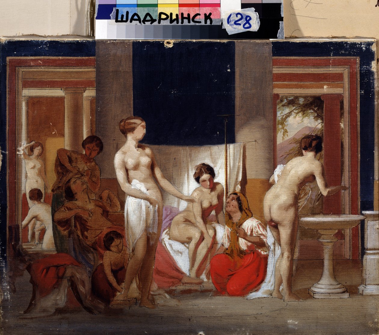 Kvinnebadet i Pompeii (Italia) (Kvinnebadet i Pompeii). Maleri av Feodor Andreyevich Bronnikov (1827-1902). Olje på lerret av Fedor Andreevich Bronnikov