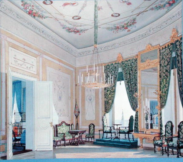Tegnestue i Nikolai (Tchudov)-palasset i Kreml, 1847 (wc på papir) av Fedor Andreevich Klages