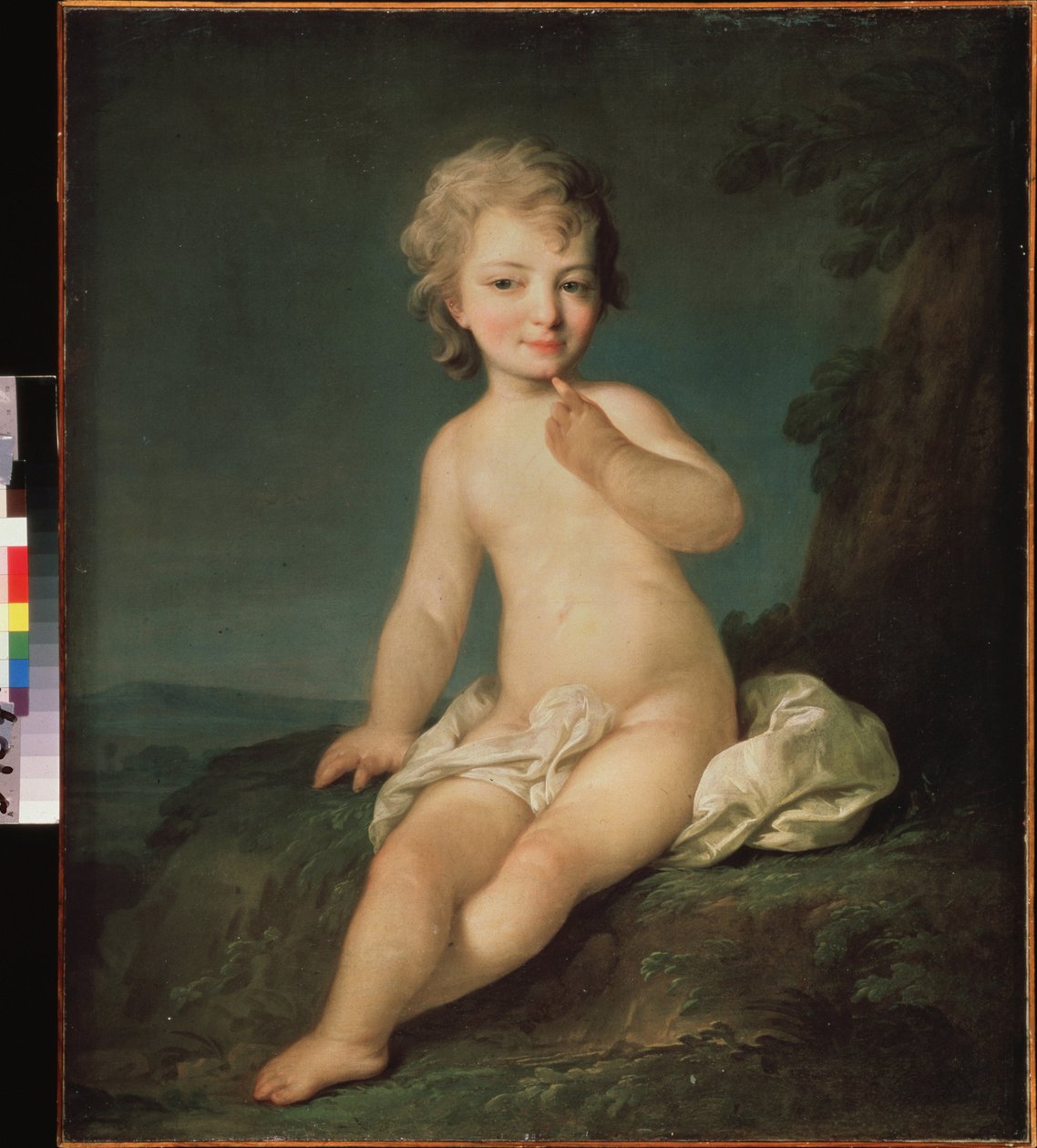 Naken liten jente. Maleri av Fjodor (Fedor eller Fiodor) Stepanovich Rokotov (1735-1808), olje på lerret, cirka 1780. Russisk kunst av Fedor Stepanovich Rokotov
