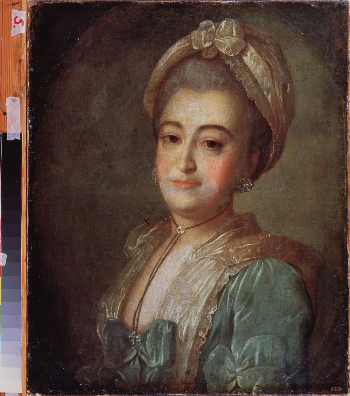 Portrait de la comtesse Elisabeth Lobanova Rostovskaya (Lobanova-Rostovskaya) (Lobanova-Rostovskaia) (Lobanova Rostovskaia) (?). Peinture de Fyodor (Fedor ou Fiodor) Stepanovich Rokotov (1735-1808), huile sur toile, vers 1775. Art russe 18e siecle. Tilstan av Fedor Stepanovich Rokotov