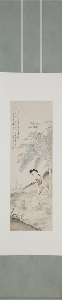 Dame under et banantre, Qing-dynastiet (blekk og farge på papir) av Fei Danxu