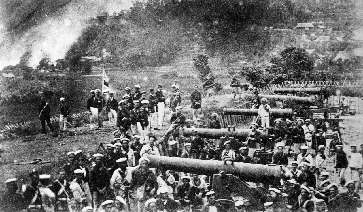 Kombinert flåte av Storbritannia, Amerika, Frankrike og Nederland okkuperer batterifortene i Shimonoseki, Japan, 1864 av Felice Beato