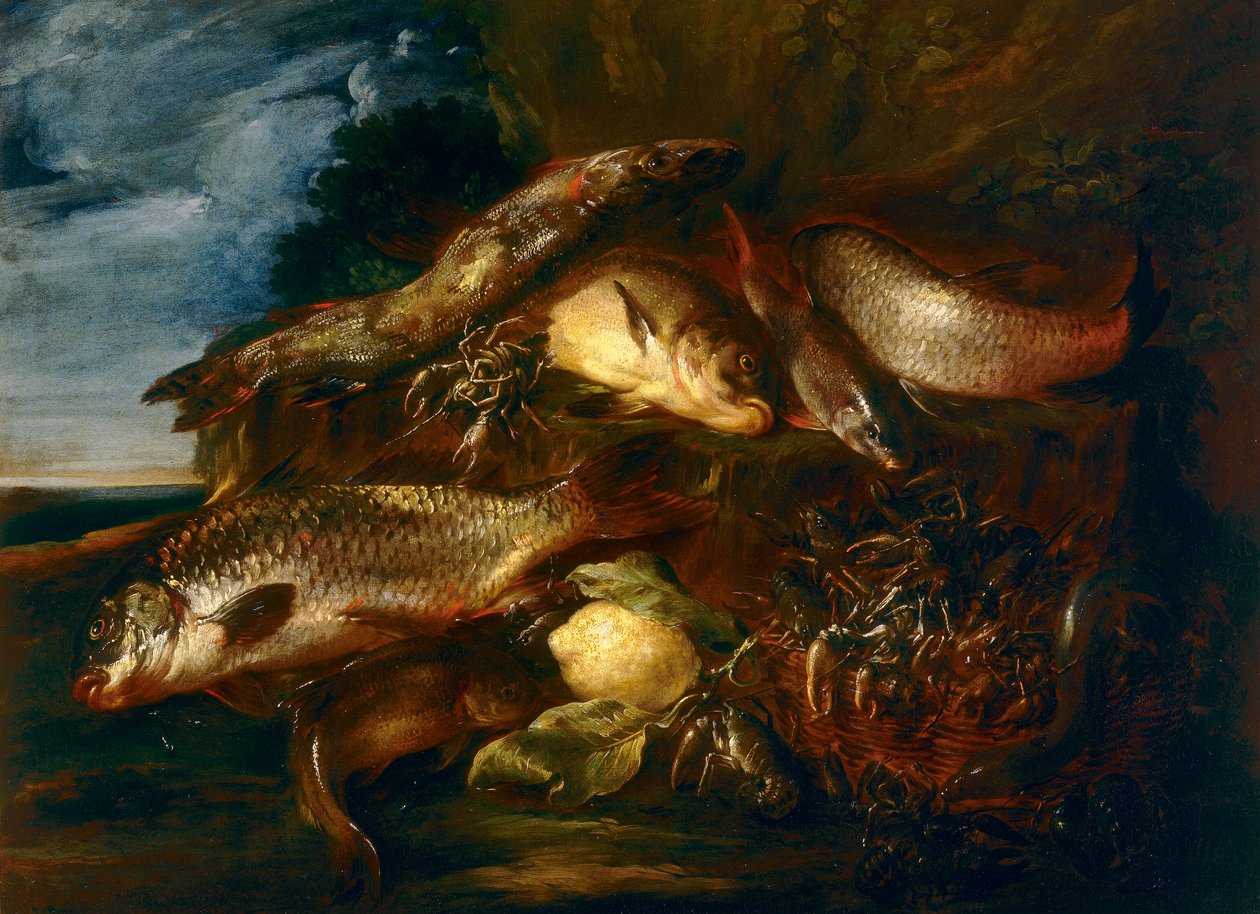 Stilleben med fisk av Felice Boselli