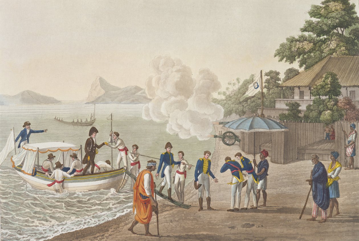 Franskmennenes første landstigning ved den portugisiske utposten i Dille, Timor, plate 5 fra 
