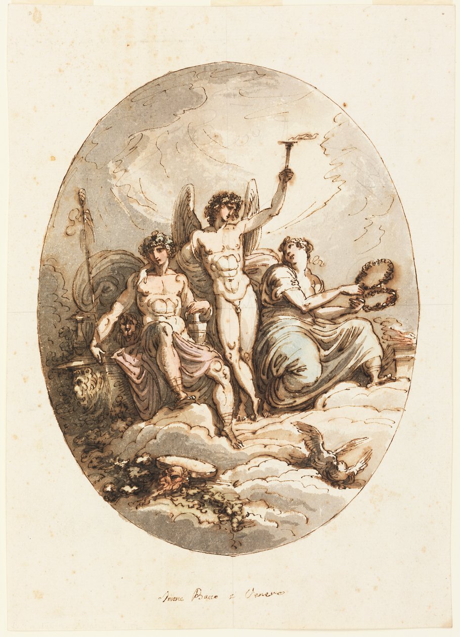 Design for vegg- eller takdekorasjon med Bacchus, Hymen og Venus av Felice Giani