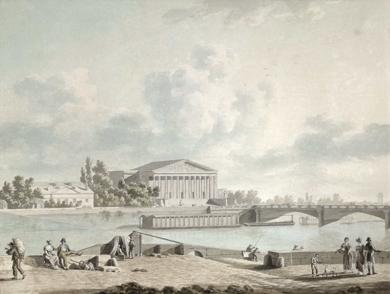 Pont de la Concorde og fasaden til Corps Legislatif, ca. 1809 av Felice Marie Ferdinand Storelli