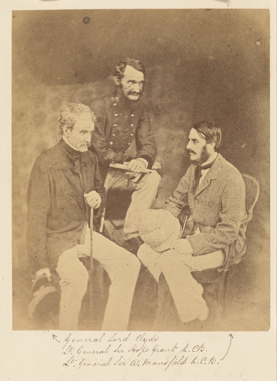 General Lord Clyde, generalløytnant Sir Hope Grant, K.C.B. og generalløytnant Sir W. Mansfield, K.C.B. av Felice Beato