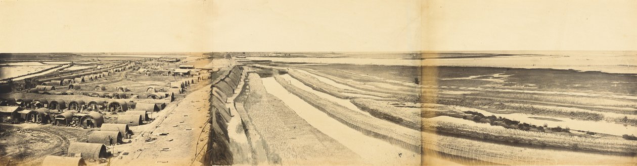 Interiør av South Taku Fort viser landingsstedet, 25. juni 1859 av Felice Beato