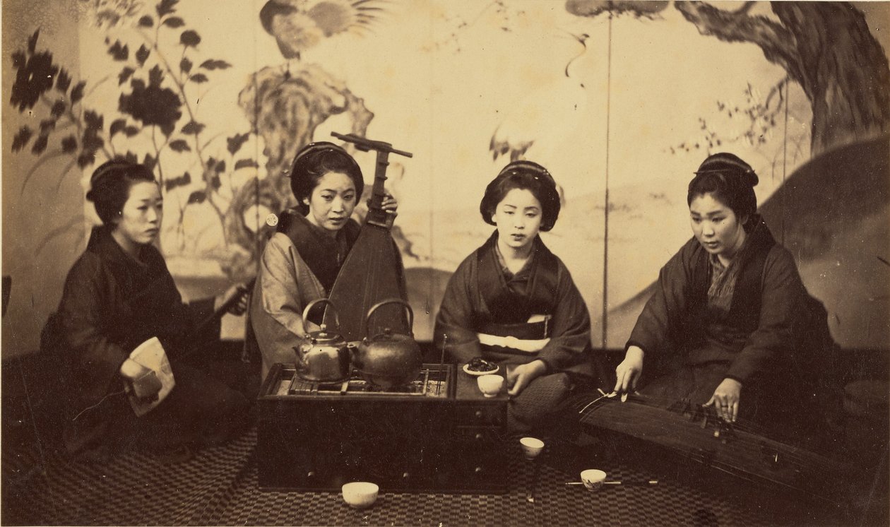 [Japansk musikalsk selskap] av Felice Beato