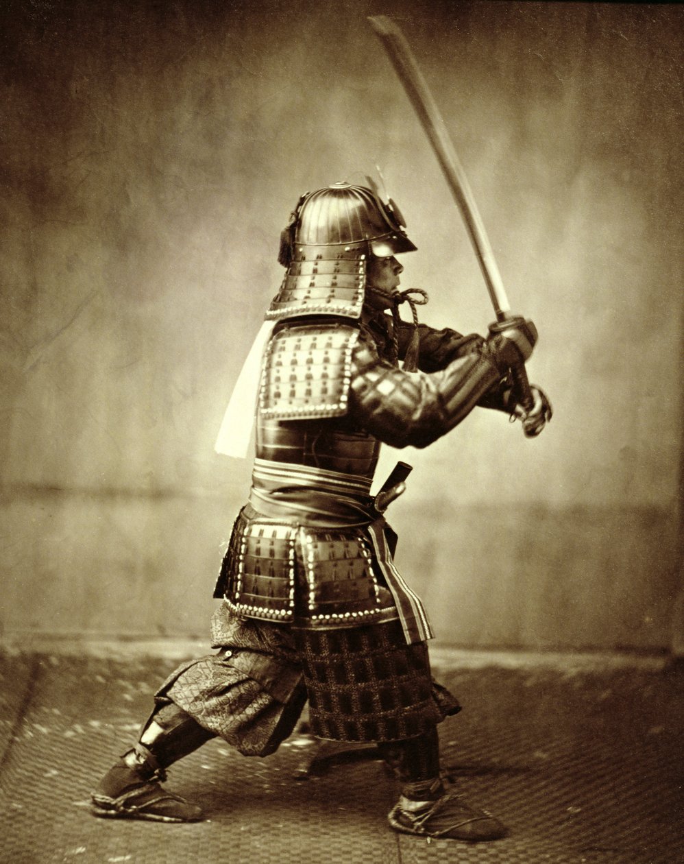 Samurai med hevet sverd, c1860 av Felice Beato