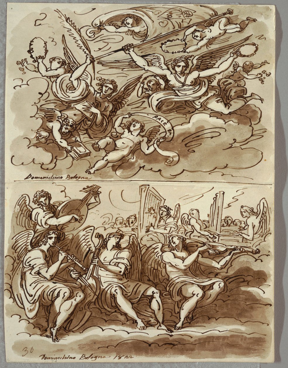 Engler som bærer symboler for martyrium, studie etter Domenichino av Felice Giani