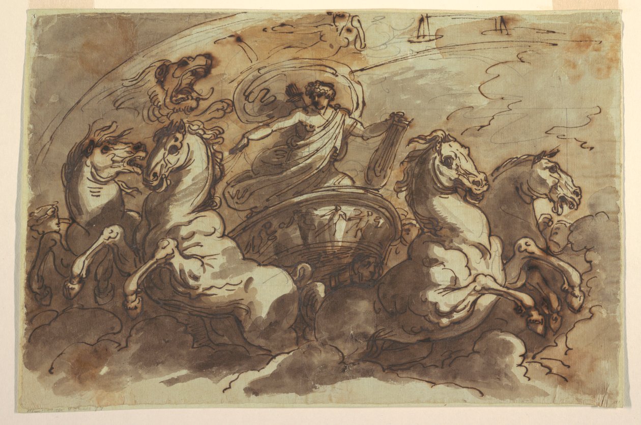 Apollo Driving the Chariot of the Sun, for Sala di Apollo e Diana, Palazzo Bianchetti, Bologna av Felice Giani
