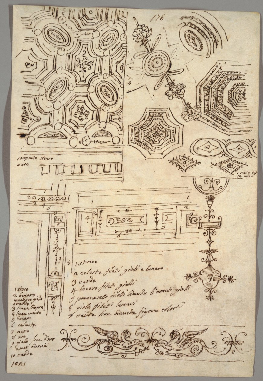 Dekorative motiver; Verso: Anatomiske studier av Felice Giani