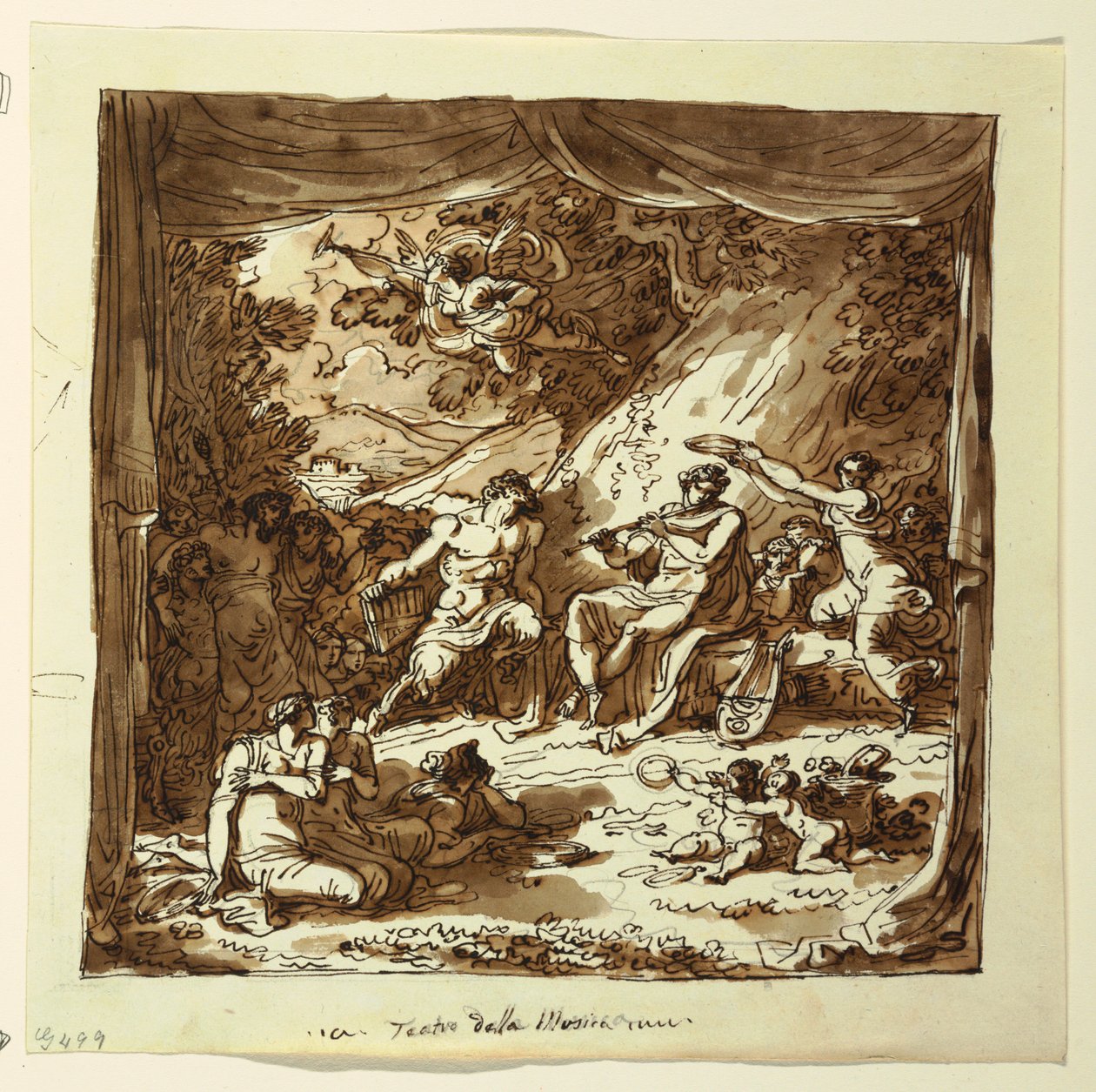 Design for scenegardin: Apollo og Marsyas, Palazzo Conti-Sinibaldi, Faenza av Felice Giani