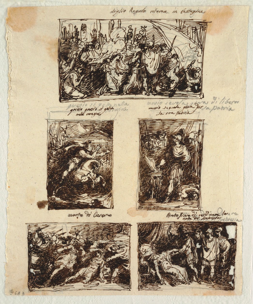 Design for forskjellige dekorasjoner, inkludert Coriolanus ved Romas murer av Felice Giani
