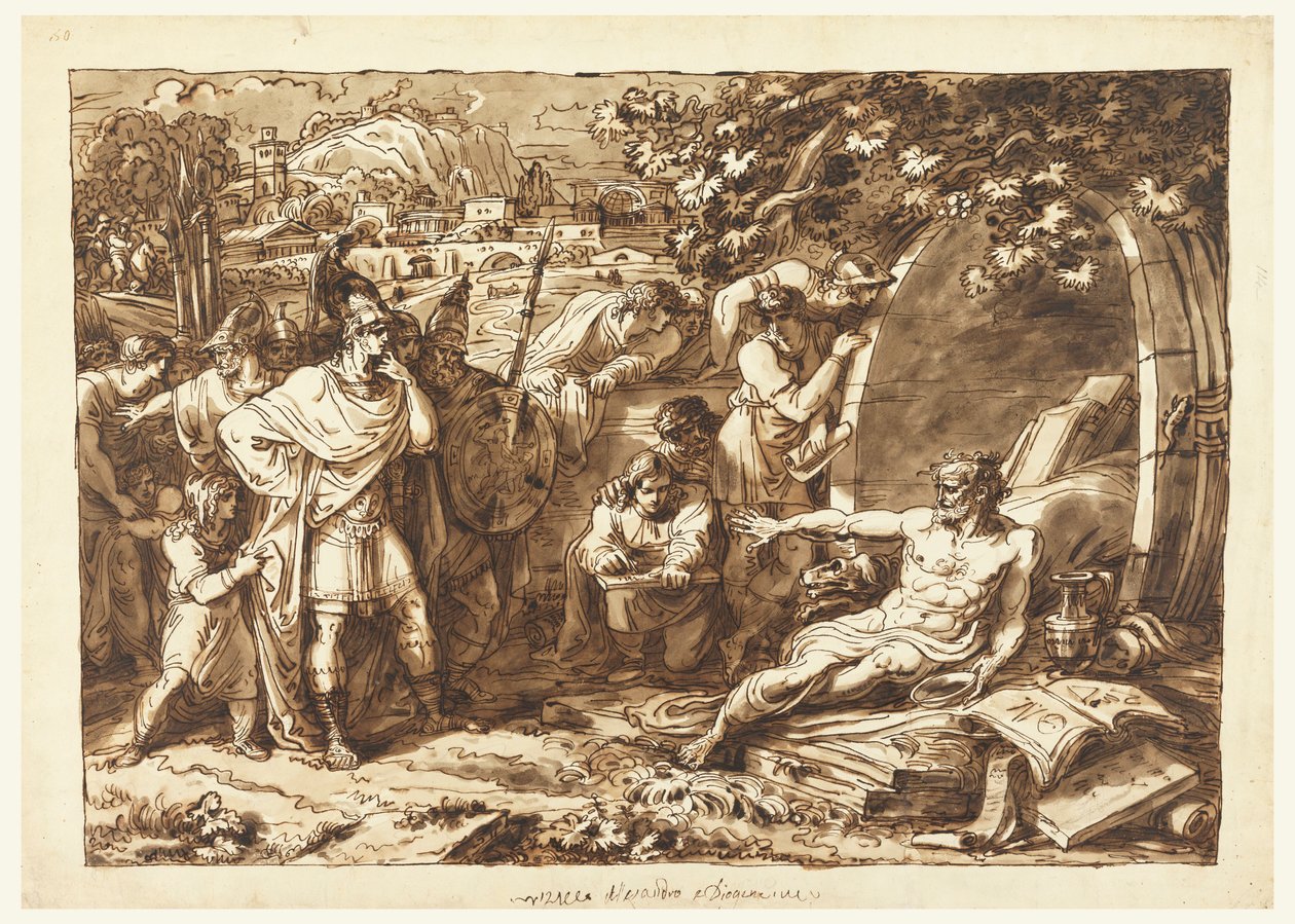 Tegning, Alexander den store og Diogenes av Felice Giani