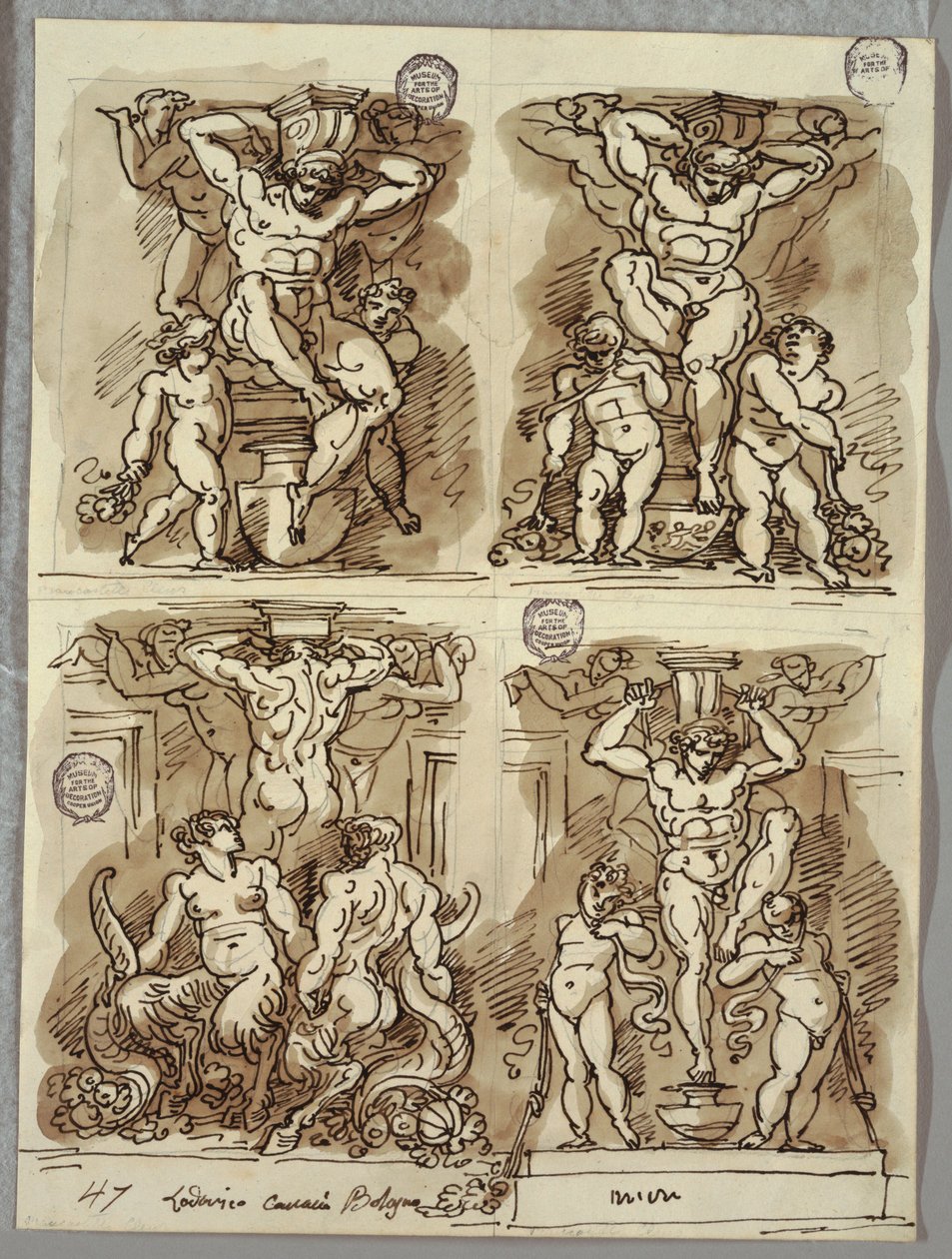 Four Herms, studier etter Carracci av Felice Giani