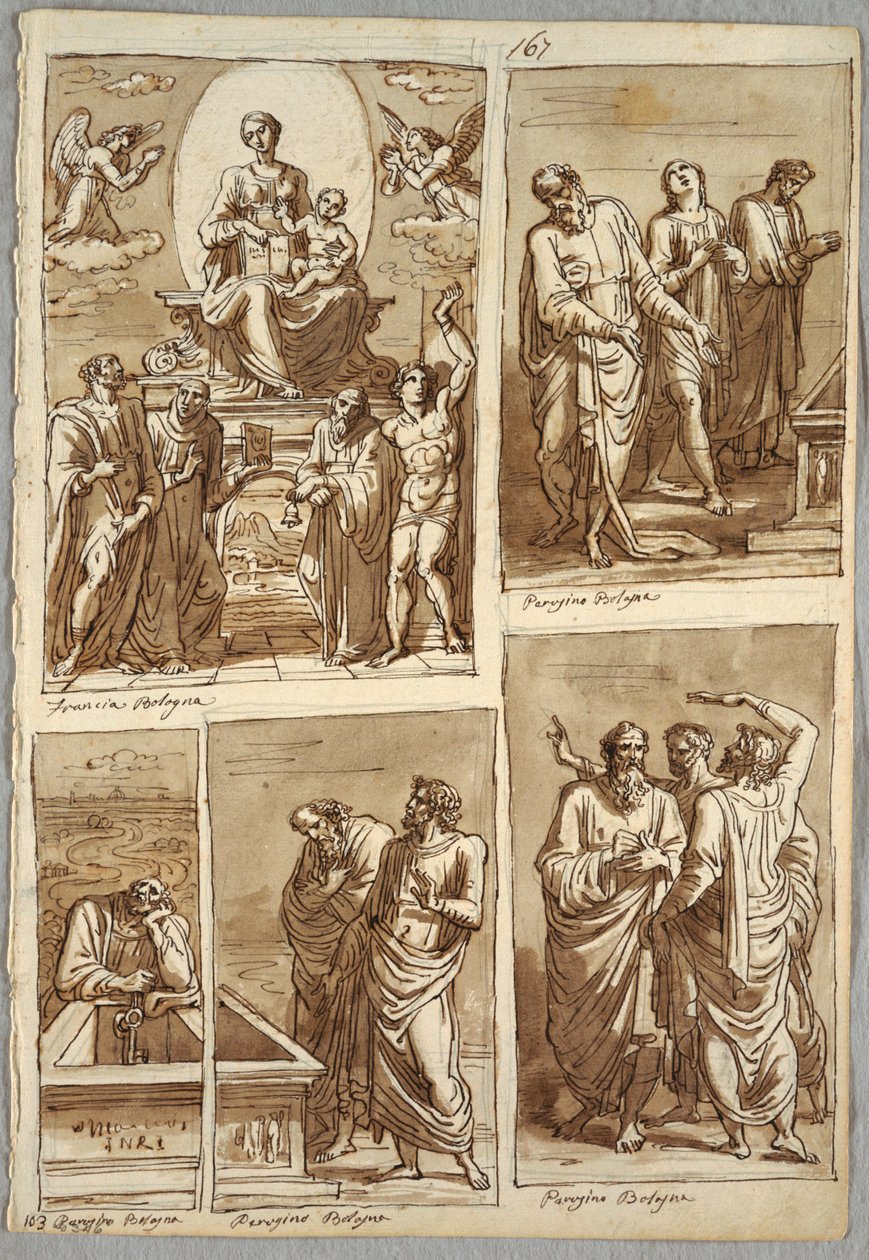 Fire studier av verk av Perugino og Francia av Felice Giani