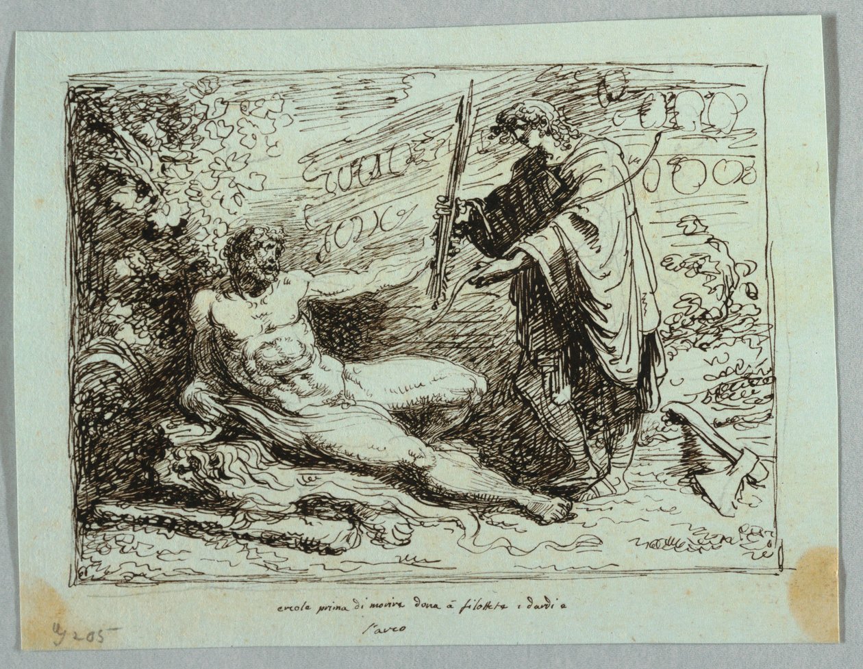 Hercules legger pil og bue til Filoktetes av Felice Giani