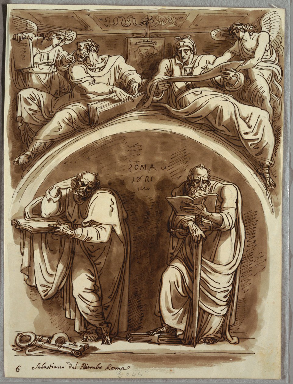 Lunett med de hellige Peter og Paulus, Matteus og profeten Jesaja, Studer etter Sebastiano del Piombo av Felice Giani