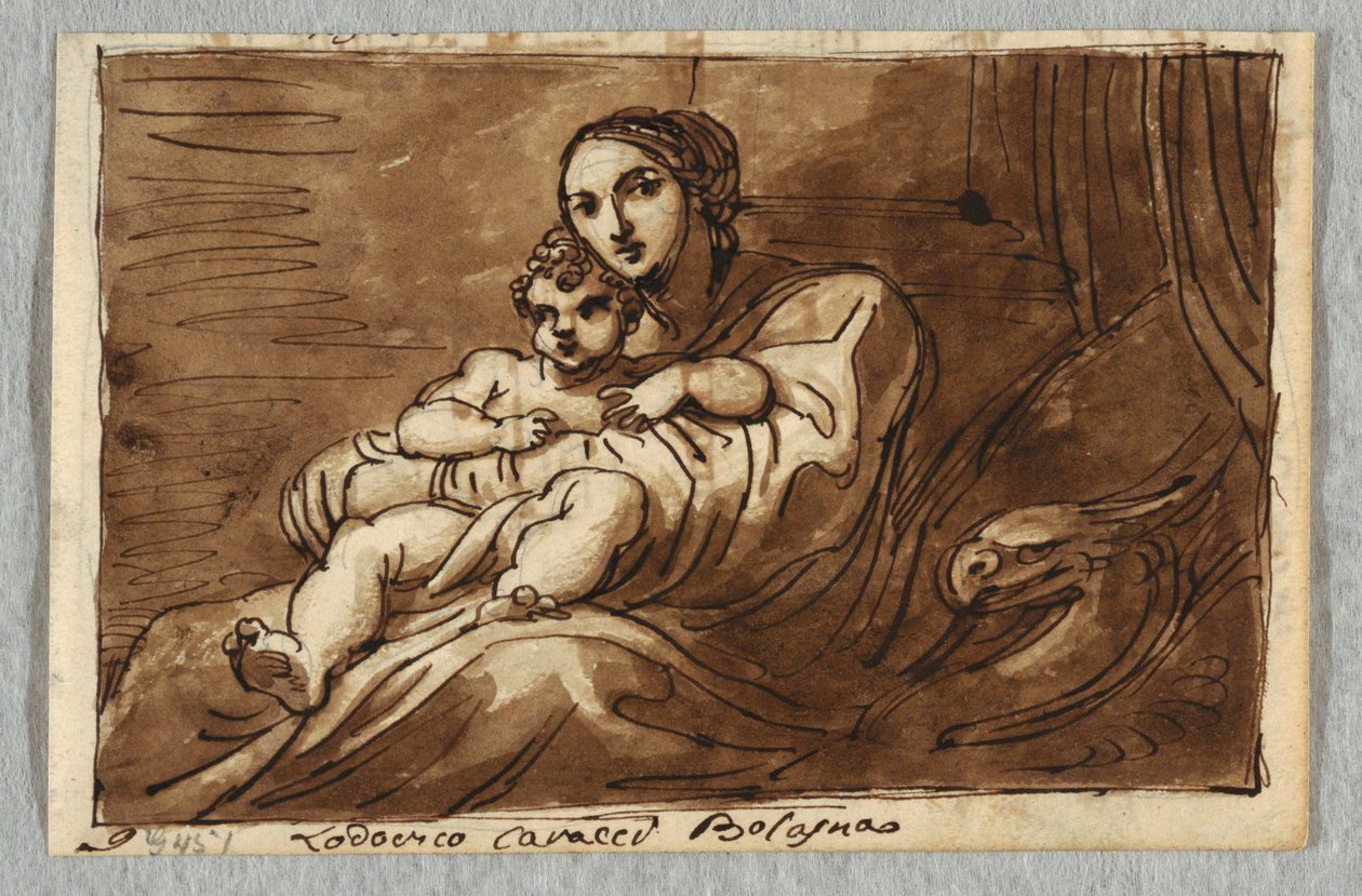 Madonna og barn, studie etter Lodovico Carracci av Felice Giani