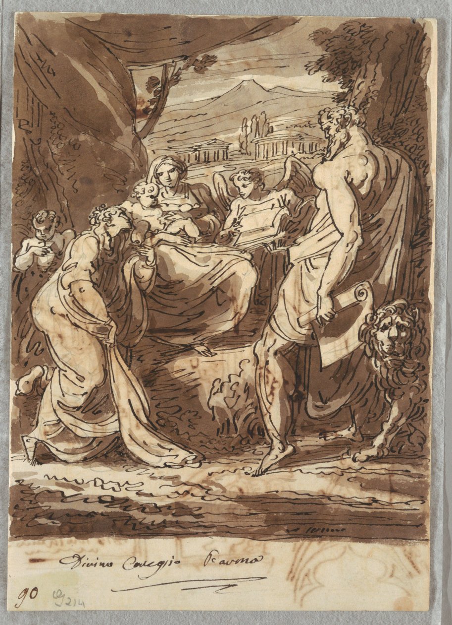 Madonna og spedbarnet, St. Hieronymus, Maria Magdalena og engler, etter Correggio av Felice Giani