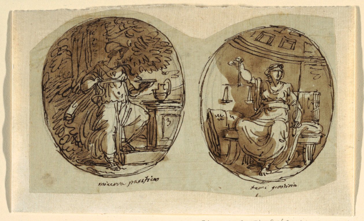 Minerva, Design for hvelvet tak, Sala dei Legislatori, Palazzo Conti-Sinibaldi, Faenza av Felice Giani