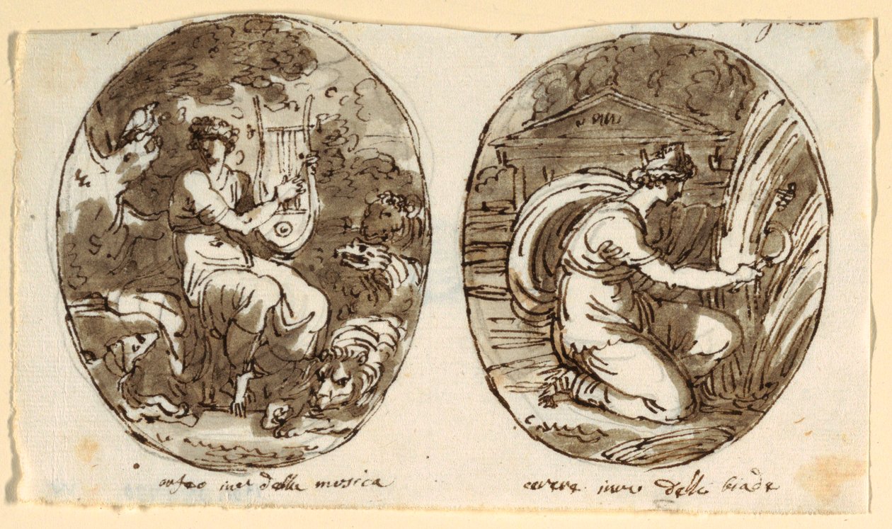 Orpheus, Ceres, Design for hvelvet tak, Sala dei Legislatori, Palazzo Conti-Sinibaldi, Faenza av Felice Giani