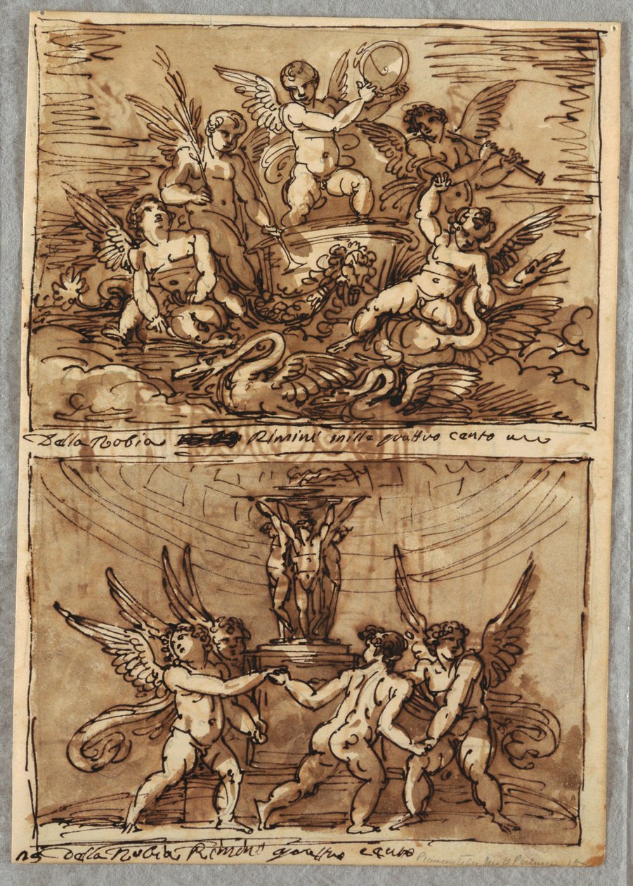 Putti i en vogn med delfiner og svaner av Felice Giani