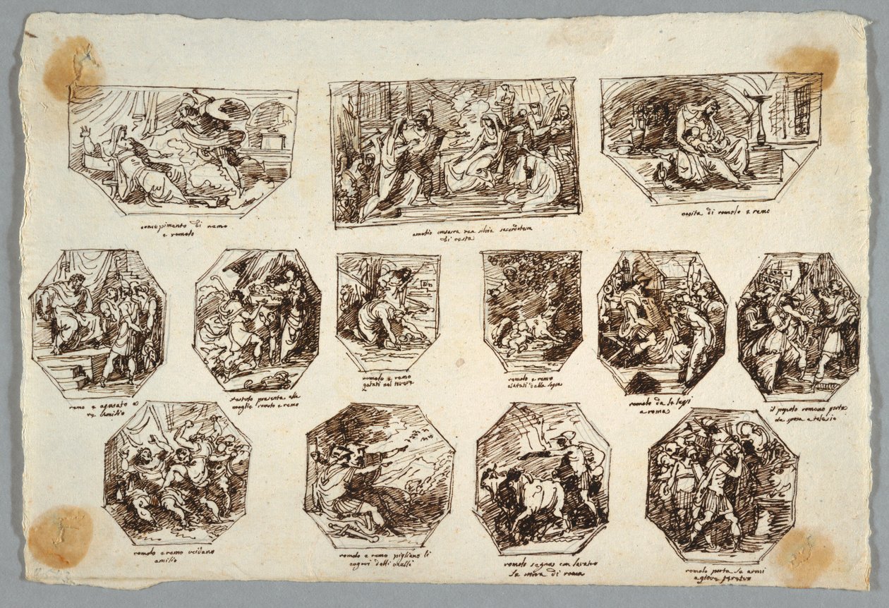 Romulus og Remus, tretten malerier for Sala delle Origini di Roma, Faenza av Felice Giani