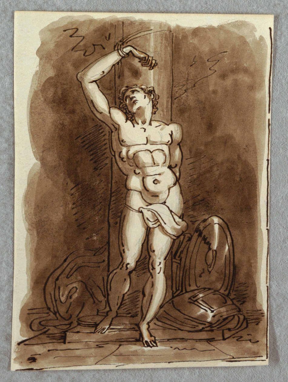 Saint Sebastian, Detalj av Polyptich med jomfruen på tronen, Studie etter Dosso Dossi av Felice Giani