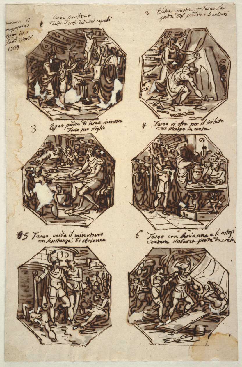 Seks Theseus-emner for Palazzo Gaddi, Forli av Felice Giani