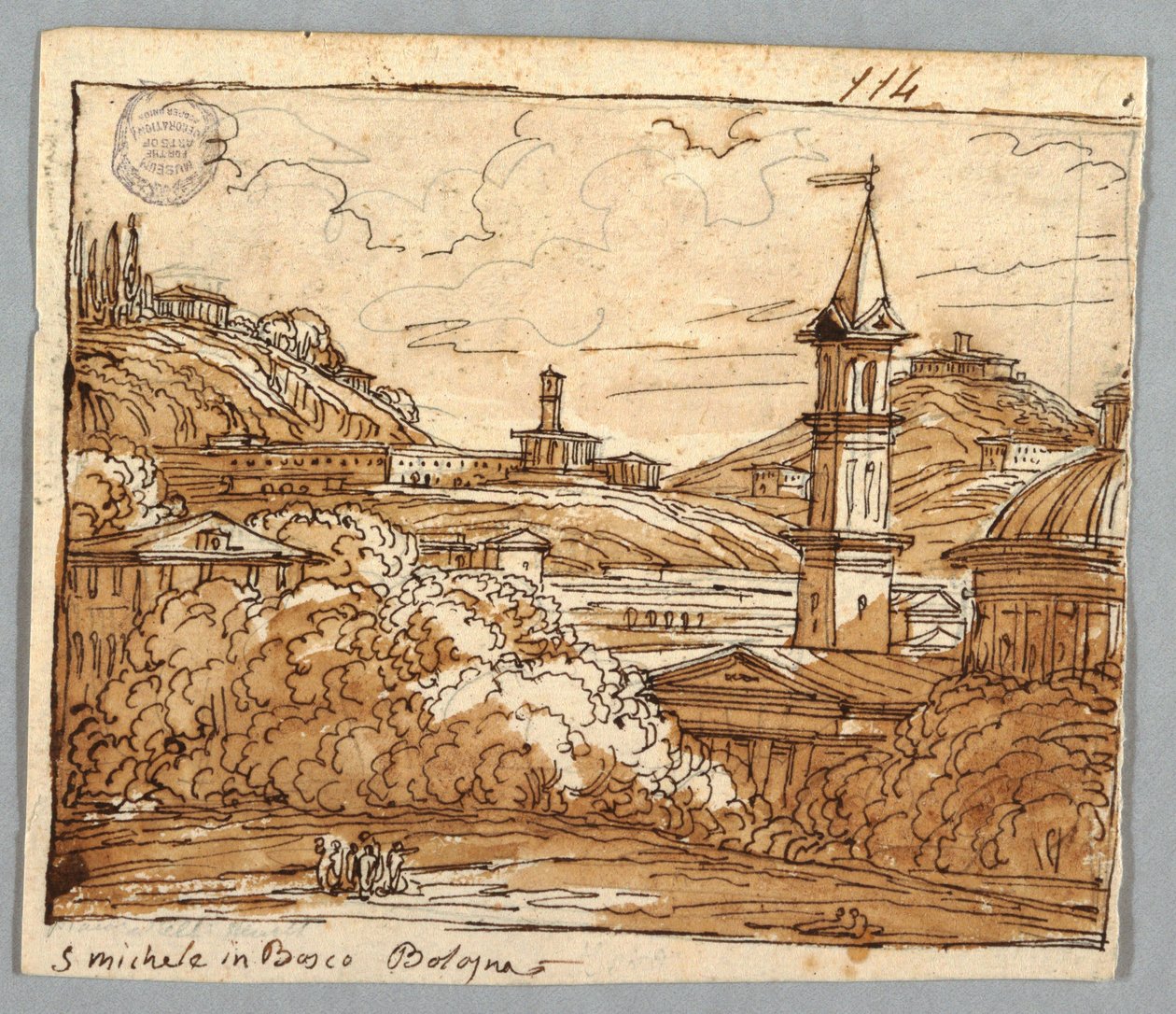 Skissebokside, Folio 57: Studie etter Michele i Bosco, Bologna; Verso, arkitektoniske detaljer av Felice Giani