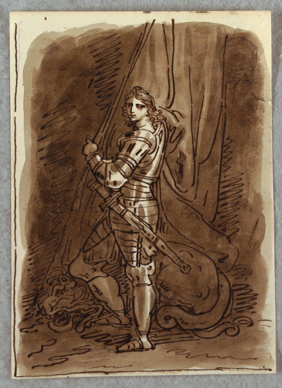 St. George, Detalj fra en polytich med jomfru tronet, Study after Dosso Dossi av Felice Giani