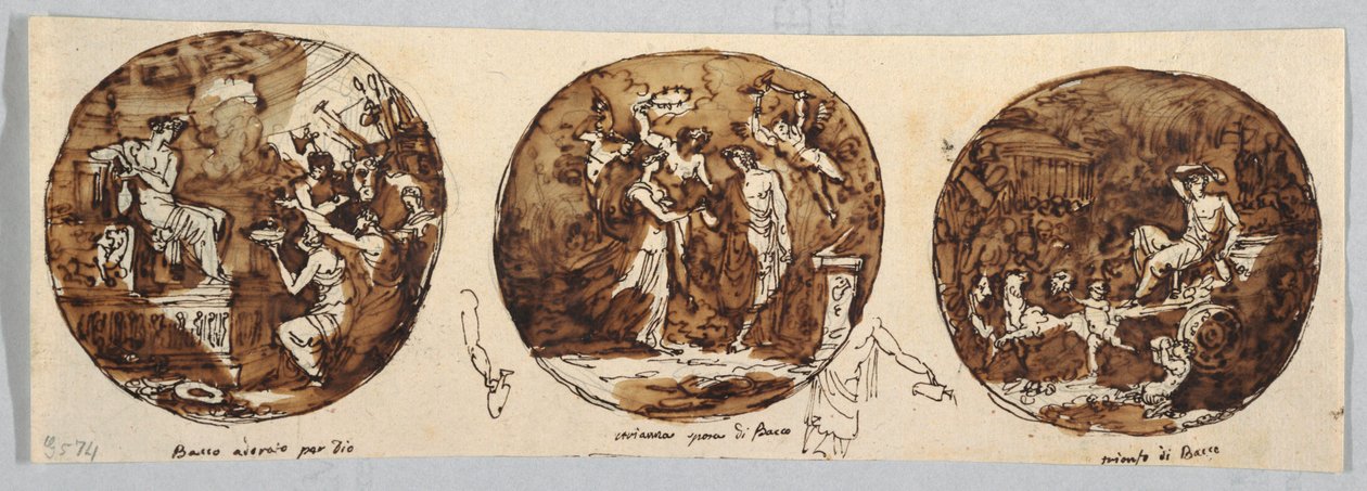 Tre Bacchus-emner: Bacchus tilbedt av Felice Giani