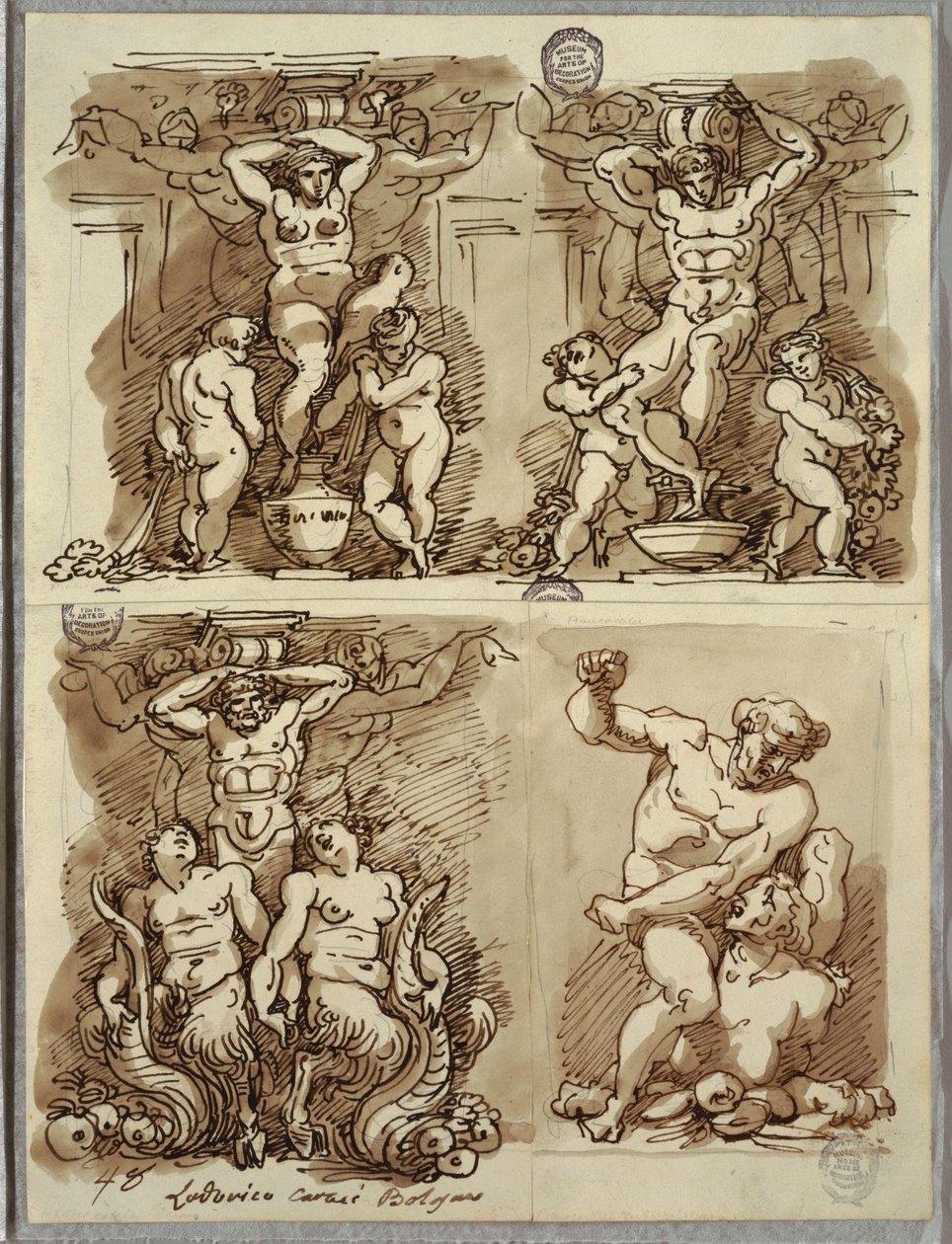 Three Herms, studier etter Carracci av Felice Giani
