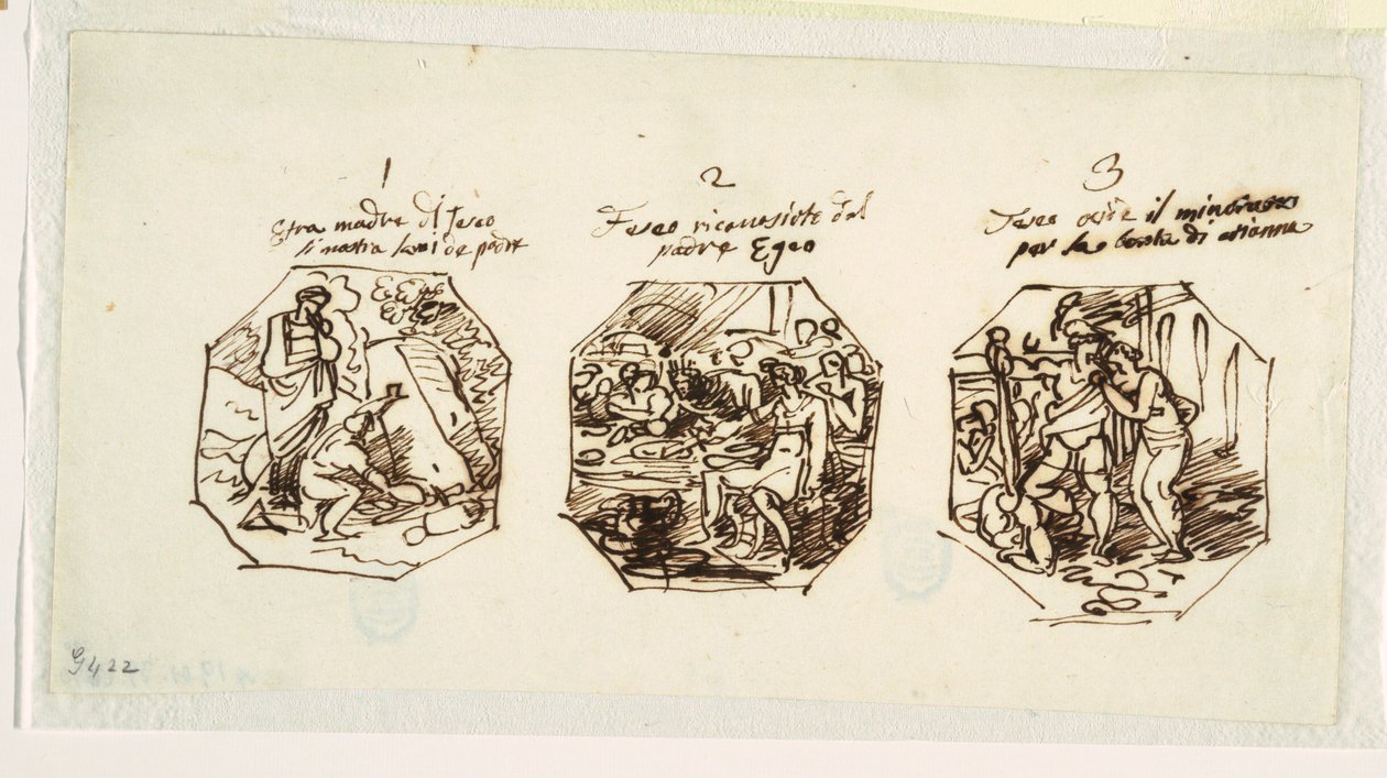 Tre skisser av Theseus-emner, for Sala di Teseo, Palazzo Gaddi, Forli av Felice Giani