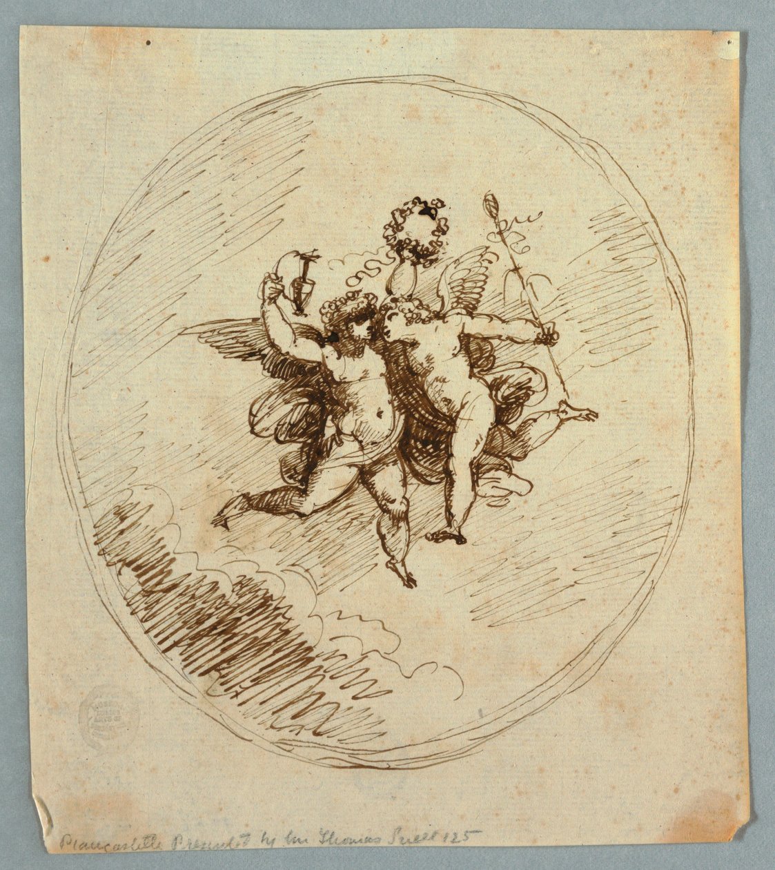 To flygende putti med attributter til Dionysos av Felice Giani