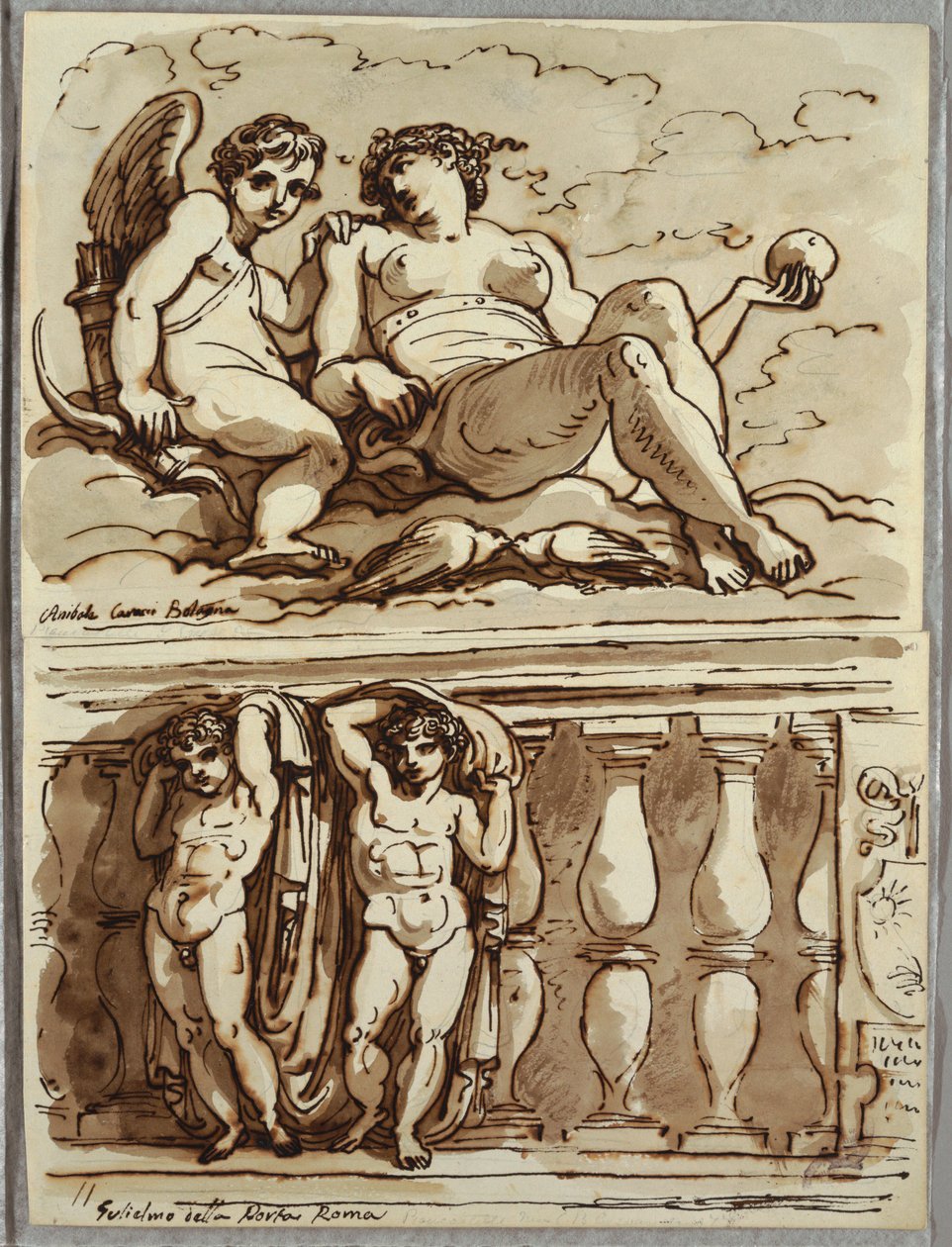 Venus og Amor, studie etter Annibale Carracci av Felice Giani