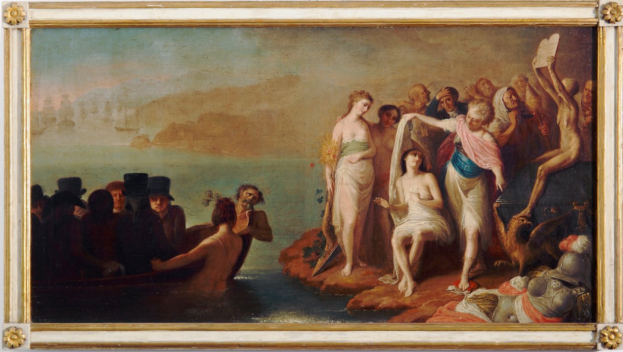 Ankomst av italienske eksil i Frankrike i 1802 (maleri, tidlig på 1800-tallet) av Felice Guascone