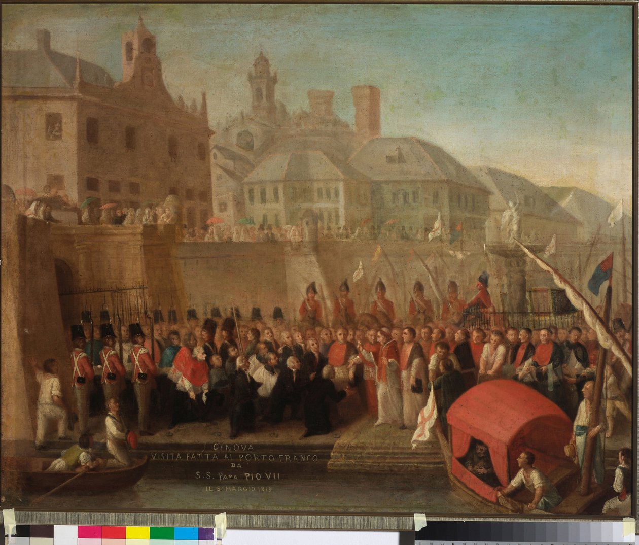 Besøk til frihavnen i Genova av H.S. Pave Pius VII, ca. 1818 (olje på lerret) av Felice Guascone