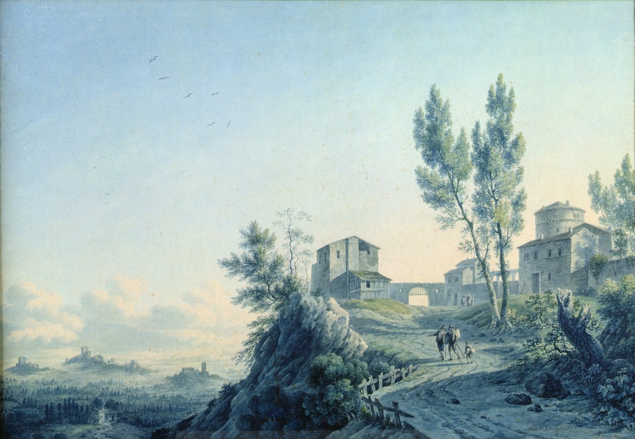 Lorenzetto slott, Castagneto, 1803 (wc på papir) av Felice Marie Ferdinand Storelli
