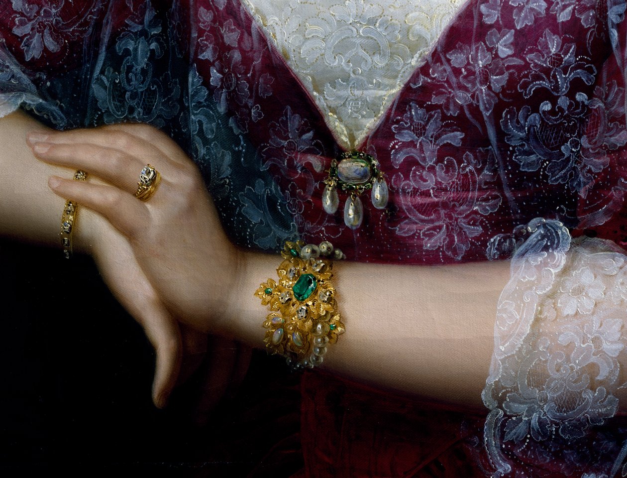 Portrett av Anna Opulich, detalj av anheng og armbånd av Felice Schiavoni