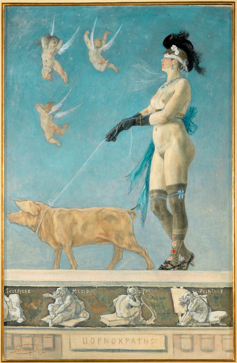 Pornokrates, et bilde av kvinnen som evig fristerinne og datter av Eva (pastell og gouache på papir) av Felicien Rops
