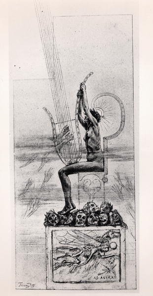 The Great Lyre, frontispice av dikt av Stephane Mallarme (1842-98) av Félicien Rops