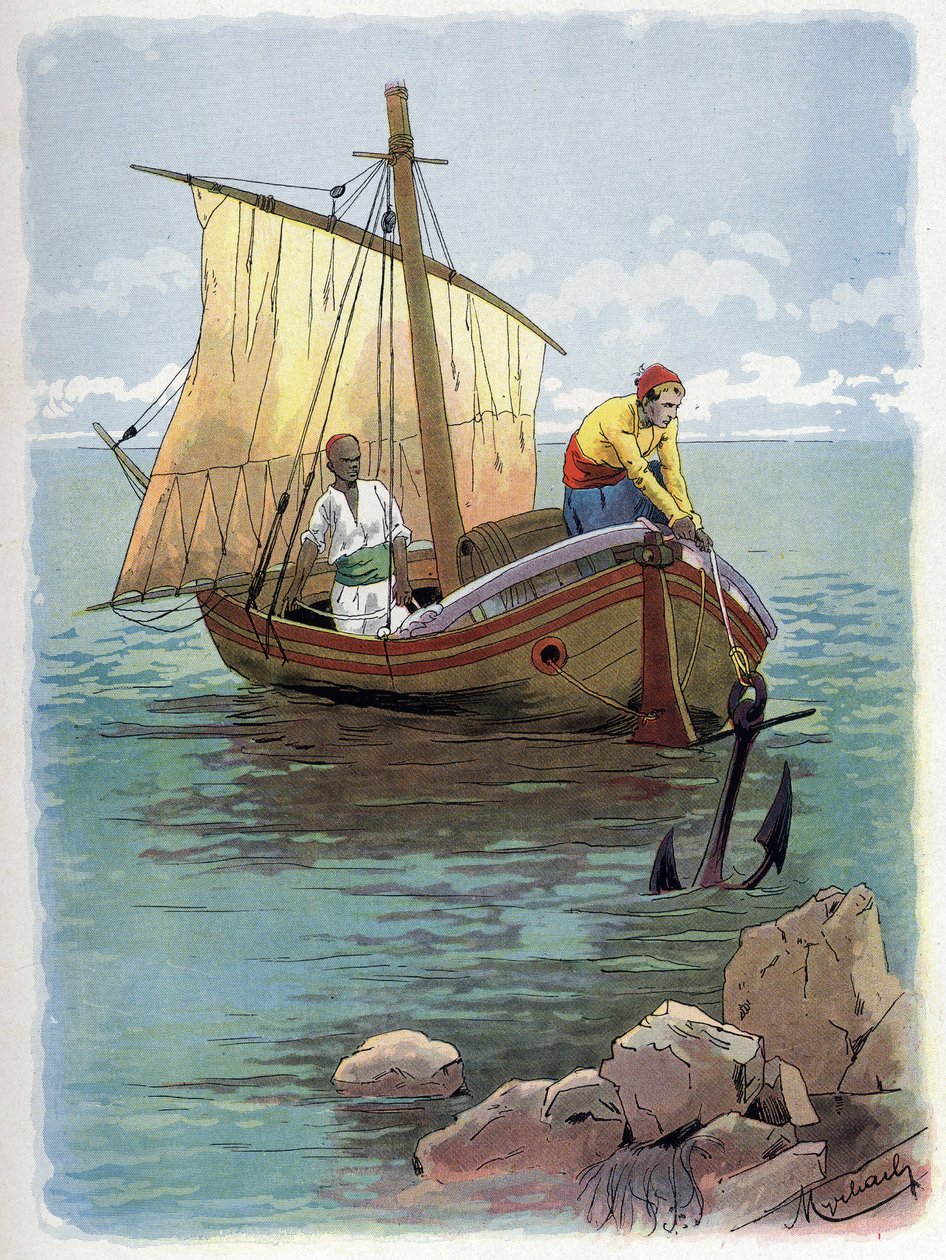Robinson Crusoe rømmer fra fangenskap. av Felicien baron de Myrbach Rheinfeld
