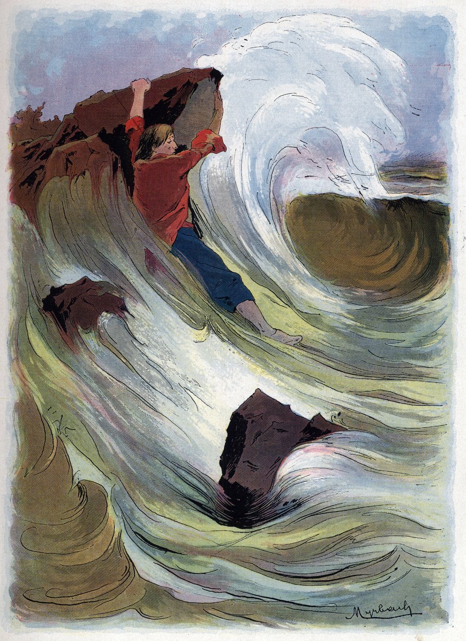 Robinson Crusoe manages to cling to a rock. av Felicien baron de Myrbach Rheinfeld