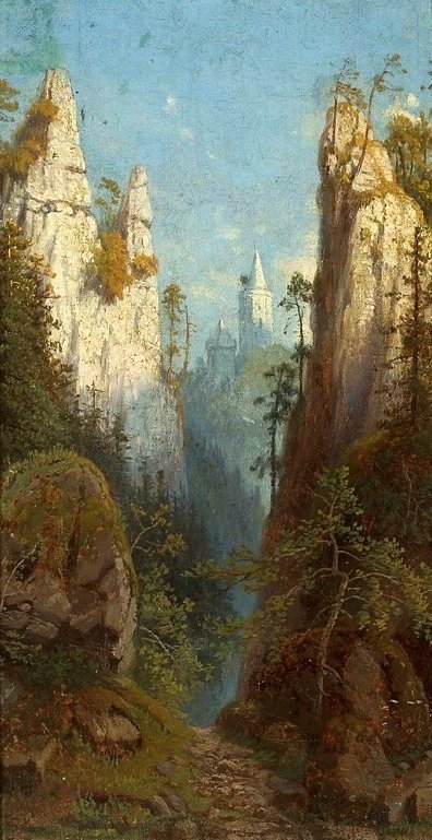 Utsikt over Ojcow Castle Ojcow upon Pradnik. av Feliks Brzozowski